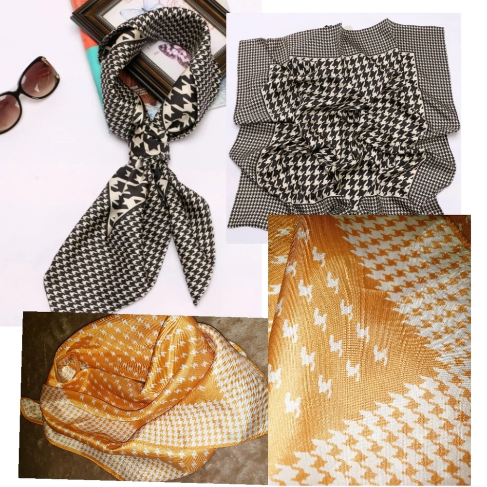100% Silk Houndstooth print scarf. Vintage. Made in Japan